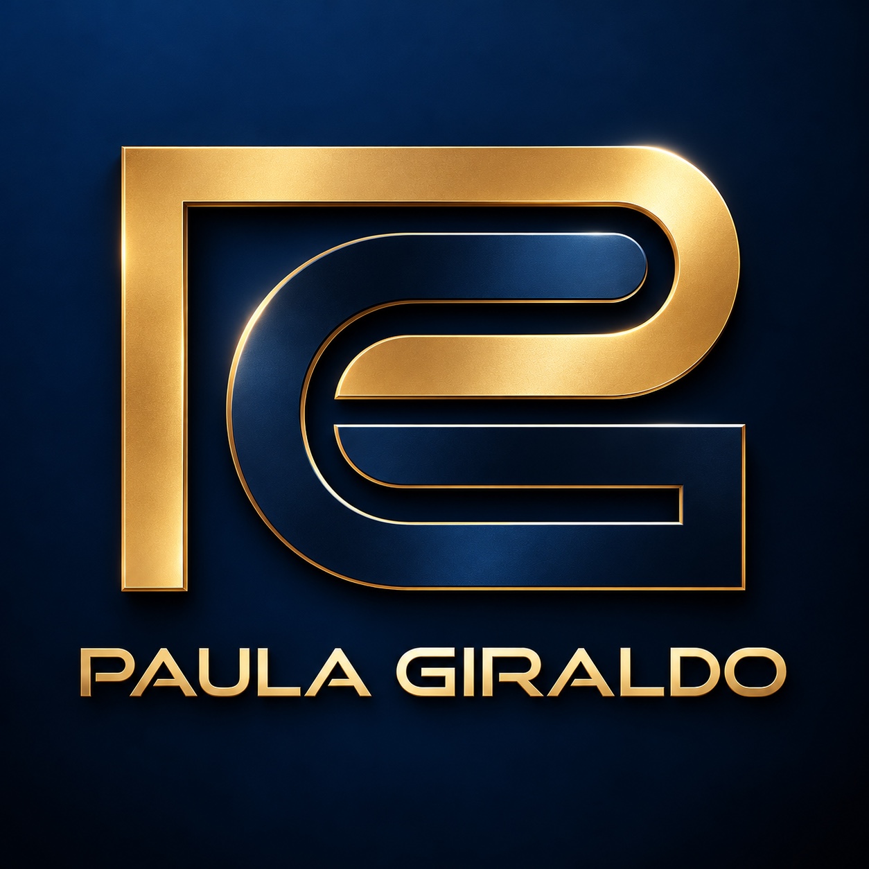 Logo oficial de Paula Giraldo, monograma PG en dorado y azul